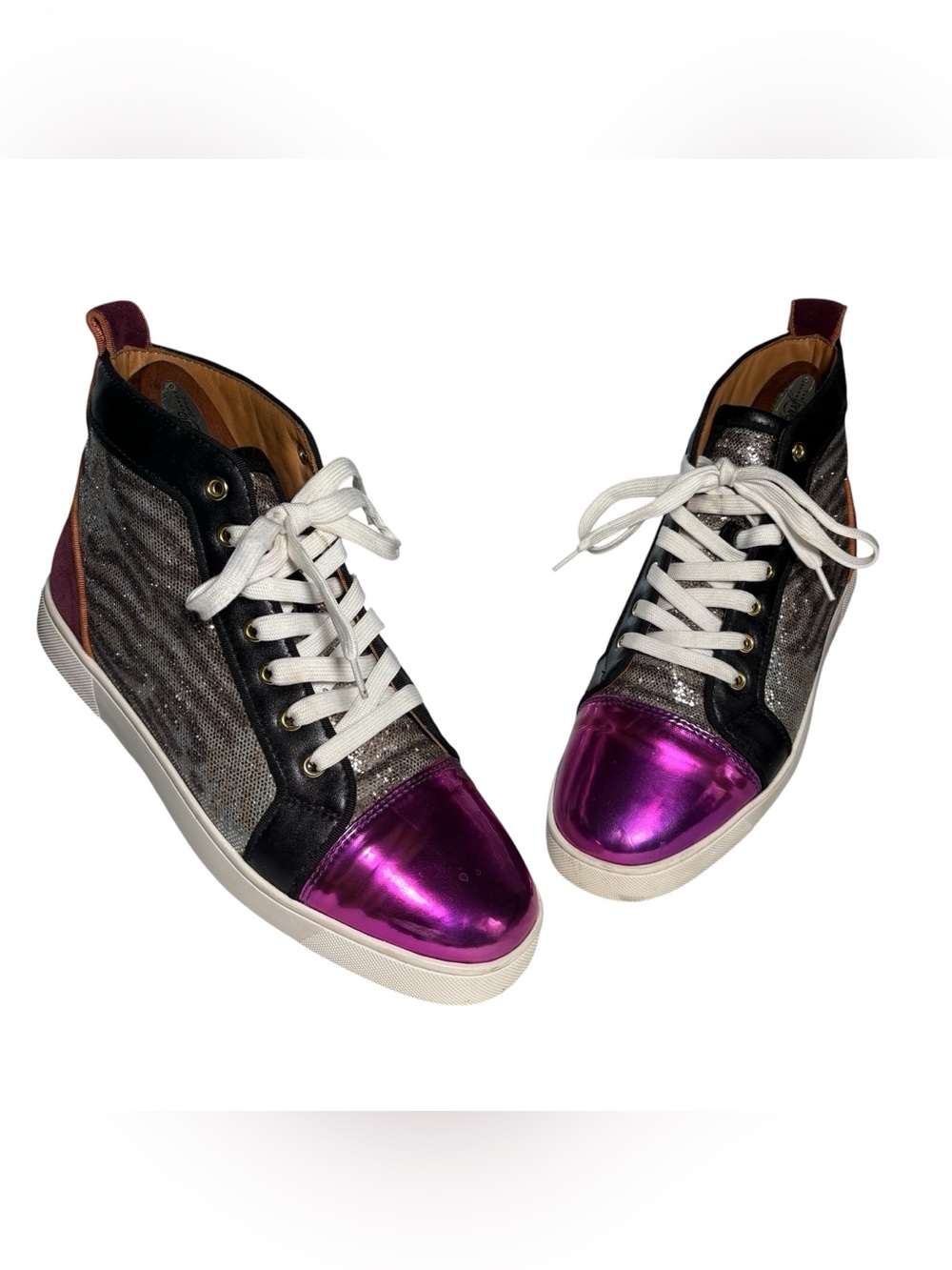Christian Louboutin Louis Orlato Metallic Purple Silver High Top Sneakers EU 42